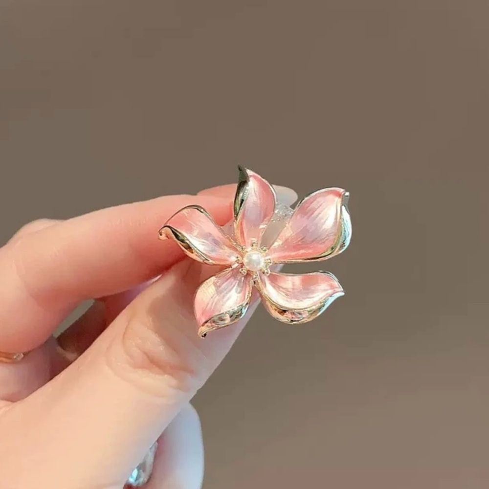 Pink Begonia Faux Pearl Brooch